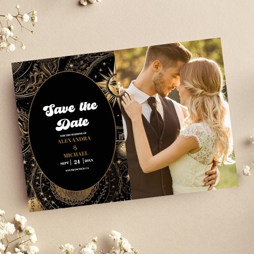Photo Celestial Black Gold Wedding Save The Date