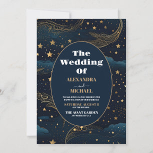 Photo Celestial Crescent Moon Gold Wedding Invitation