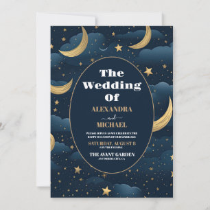 Photo Celestial Midnight Blue Stars Moon Wedding Invitation