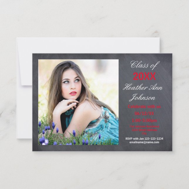 Photo Chalkboard Background -3x5 Grad Announcement (Front)