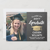 Photo Chalkboard Black White and Gold Graduation Invitation (Front)
