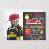Photo Chalkboard Fire Truck Birthday Invitation (Front)
