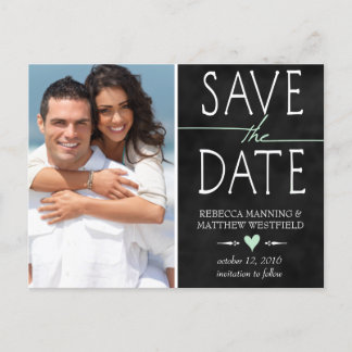Photo Chalkboard Mint Green Save the Date Announcement Postcard