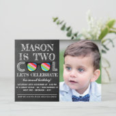 Photo Chalkboard Two Cool Two Years Old Birthday Invitation (Standing Front)