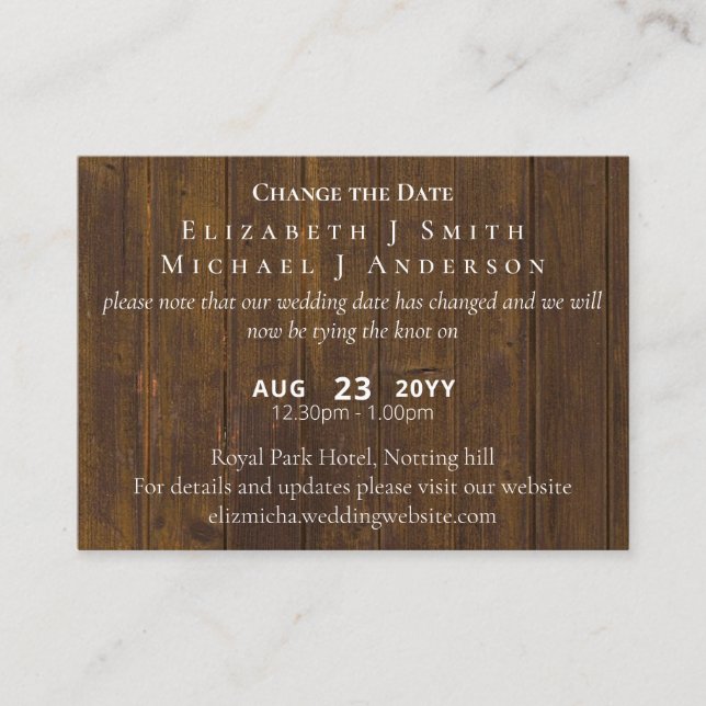 PHOTO Change of Date Postponement incl ENVL. Advice Card (Front)