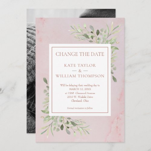 Photo Change the Date Greenery Leaves Rose Gold Save The Date