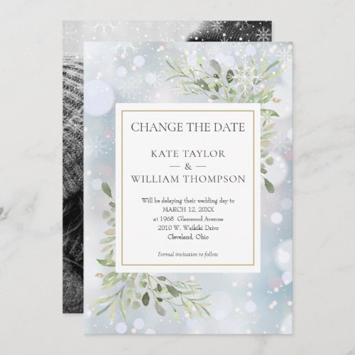 Photo Change the Date Greenery Leaves Winter Save The Date