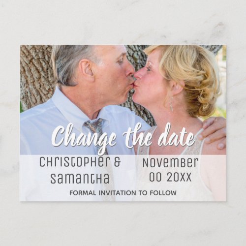 Photo change the date wedding DIY plain minimalist Announcement Postcard