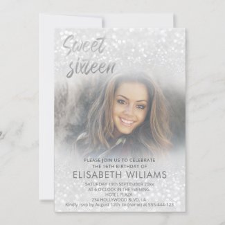 Photo charming silver glittery ombre invitation