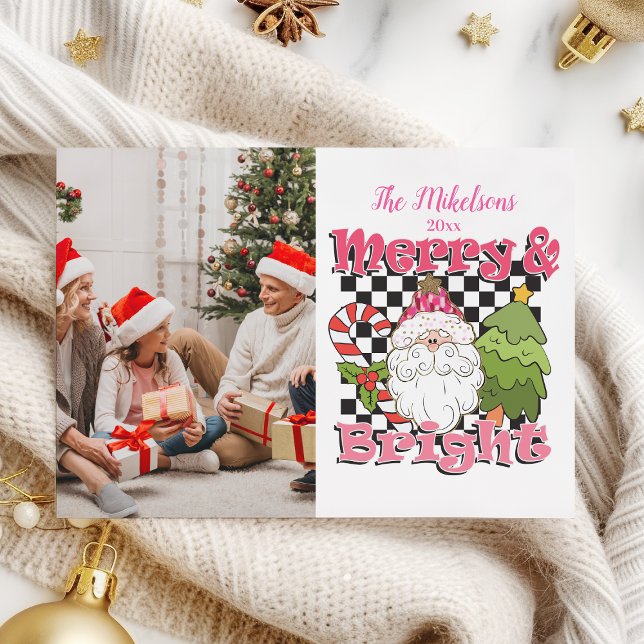 Photo Checkered Merry & Bright Christmas Holiday Card (Creator Uploaded)