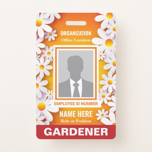 Photo Cheerful White Daisies Orange Identification Badge