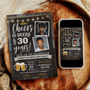 Photo Cheers and Beers 30th Birthday Invitation