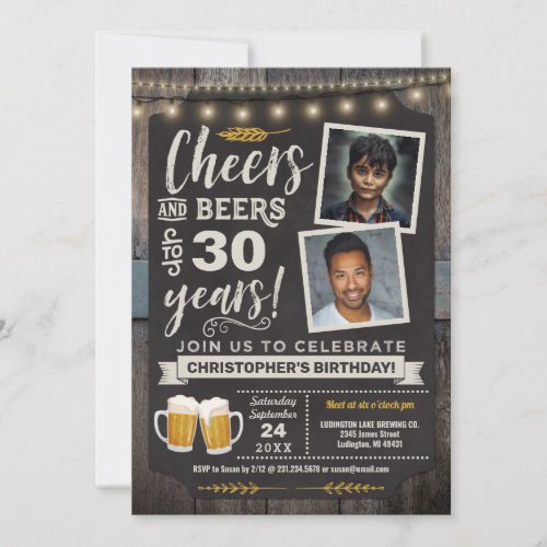 Photo Cheers and Beers 30th Birthday Invitation