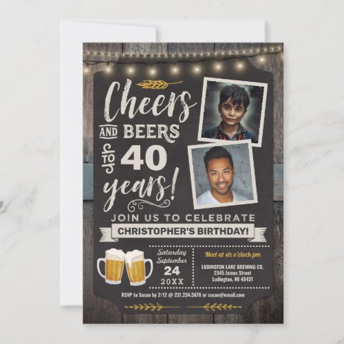Photo Cheers and Beers 40th Birthday Invitation