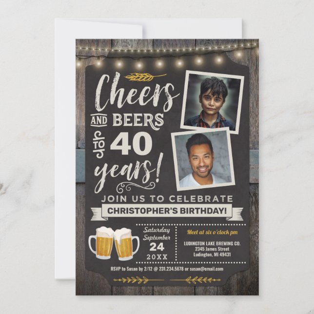 Photo Cheers and Beers 40th Birthday Invitation (Front)