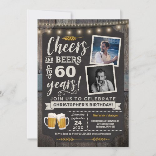 Photo Cheers and Beers 60th Birthday Invitation
