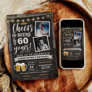 Photo Cheers and Beers 60th Birthday Invitation
