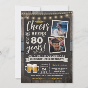 Photo Cheers and Beers 80th Birthday Invitation
