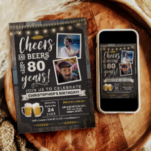 Photo Cheers and Beers 80th Birthday Invitation