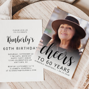 Photo Cheers Black Script 60th Birthday Party Invitation