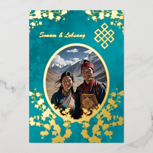 Photo Cherry Blossom Tibetan Wedding Foil Invitation