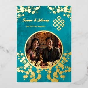 Photo Cherry Blossom Tibetan Wedding Foil Invitation