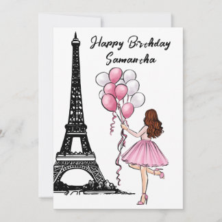 Photo Chic Eiffel Tower, Balloons Paris Birthday Card