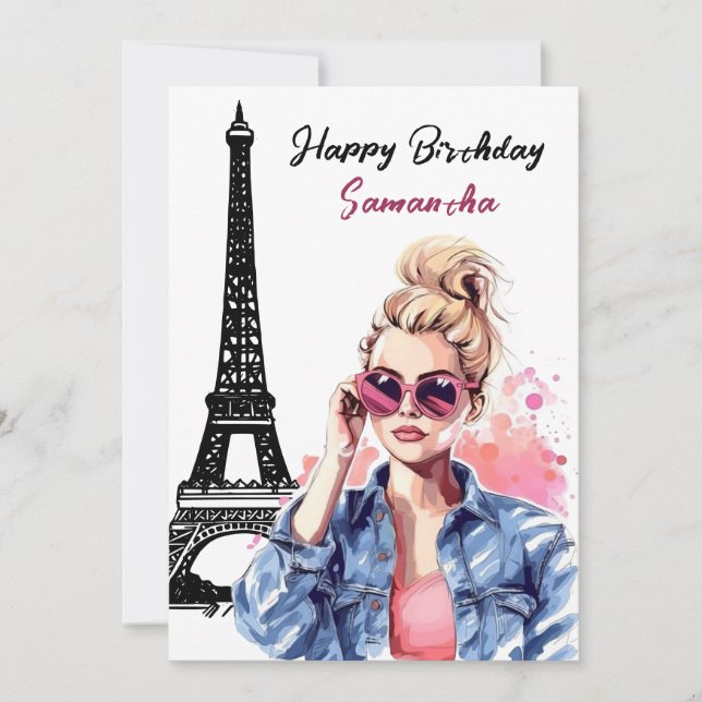 Photo Chic Eiffel Tower Chic Girl Paris Birthday Card (Front)