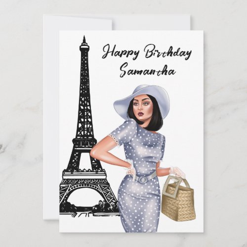 Photo Chic Eiffel Tower French Girl Paris Birthday Card