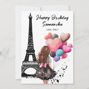 Photo Chic Eiffel Tower, Heart Balloons Birthday Card