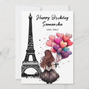 Photo Chic Eiffel Tower, Heart Balloons Birthday Card