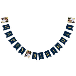 Photo Chic Navy Gold Happy Birthday Bunting Flags