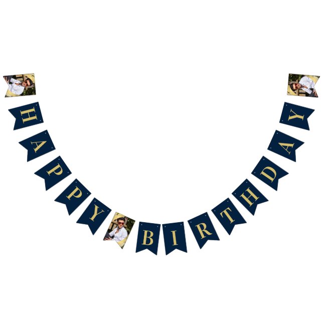 Photo Chic Navy Gold Happy Birthday Bunting Flags (All)
