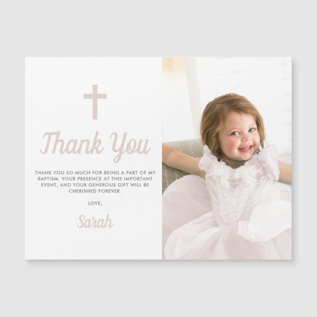 Photo Christening Baptism Magnet Thank You Card (Front)