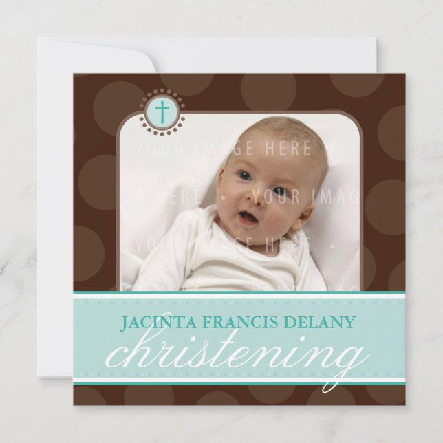 PHOTO CHRISTENING INVITES :: polkadot 5SQ (Front)