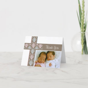 Photo Christening Thank You Card Twins