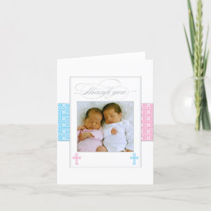 Photo Christening Thank You Card Twins