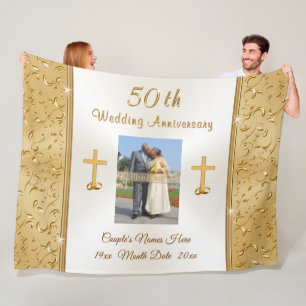 Photo Christian 50th Wedding Anniversary Gifts Fleece Blanket