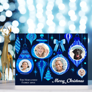 Photo Christmas Bauble Navy Blue Watercolor Family Holiday Card