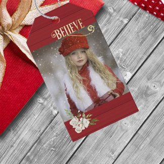 Photo Christmas Believe Bright Red Wood