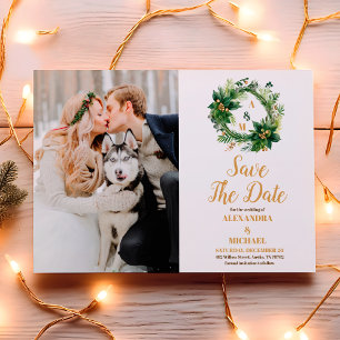 Photo Christmas Berries & Pine Wedding Save The Date