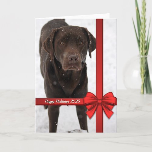 Photo Christmas Big Red Bow Holiday Ribbon Frame Card