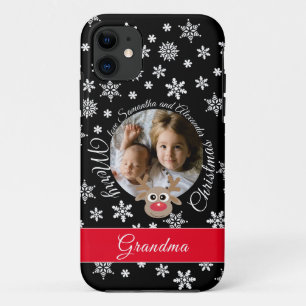 Photo Christmas Black Cute Reindeer White Script iPhone 11 Case