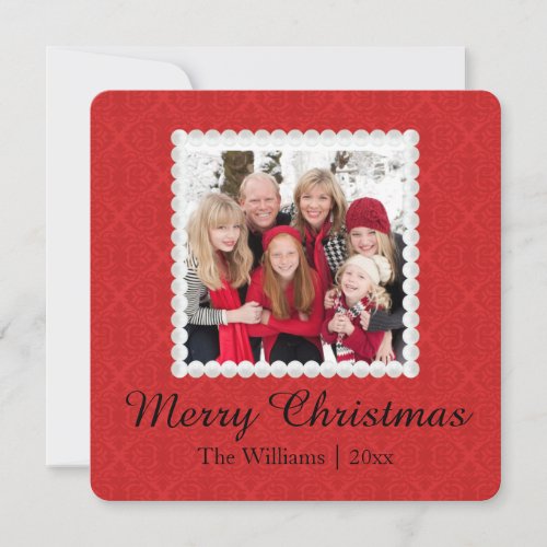 Photo Christmas card  Red Damask Merry Christmas