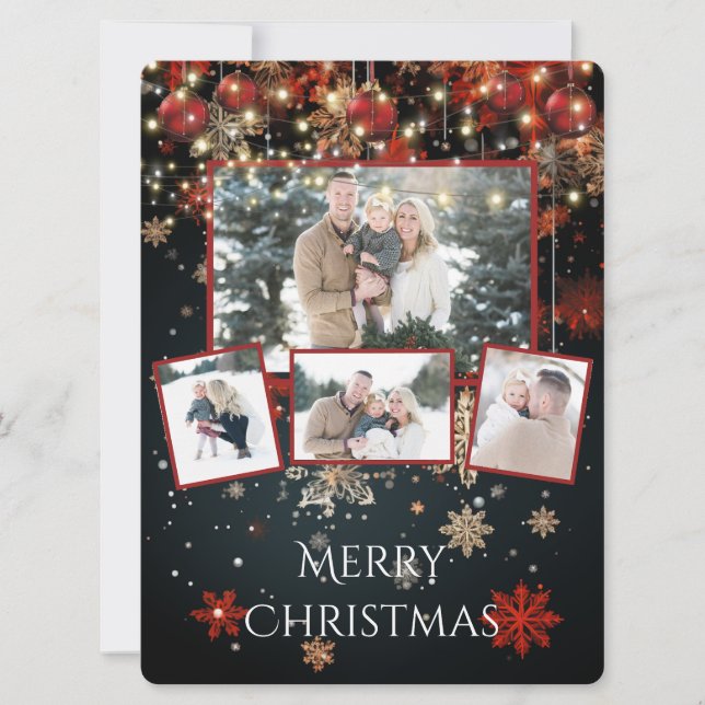Photo Christmas Card  Snowflakes String Lights   (Front)