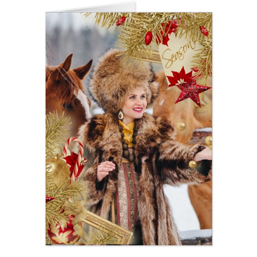 Photo Christmas Card with Evergreen Overlay (Front)