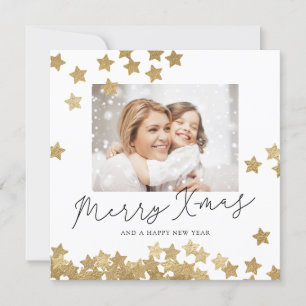 Photo Christmas Card with Golden Falling Stars
