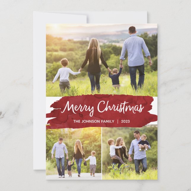 Photo Christmas Cards with Three Pictures, Red (Front)