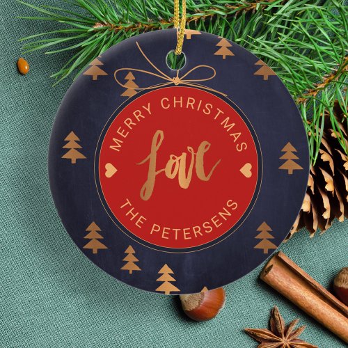 PHOTO Christmas Decor Joy Love Navy Blue Custom Ceramic Ornament