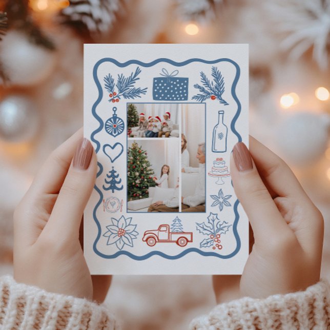 Photo Christmas Doodle Line Art Holiday Card (Creator Uploaded)